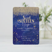 Modern Gold Diamonds Stars Blue Sweet 16 RSVP Kaart (Staand voorkant)