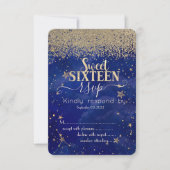 Modern Gold Diamonds Stars Blue Sweet 16 RSVP Kaart (Voorkant)
