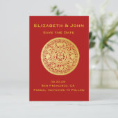 Modern Gold Double Happiness Wedding No.10 Save The Date (Staand voorkant)