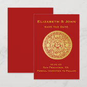 Modern Gold Double Happiness Wedding No.10 Save The Date (Voorkant / Achterkant)