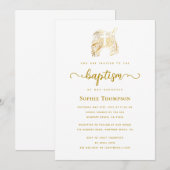 Modern Gold Dove White Cross Religieuze Baptisme Kaart (Voorkant / Achterkant)