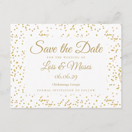 Modern Gold Dust Confetti Save the Date Aankondigingskaart (Voorkant)