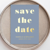 Modern Gold Dusty Blue Wedding Save the Date Folie Uitnodiging