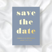 Modern Gold Dusty Blue Wedding Save the Date Folie Uitnodiging