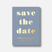 Modern Gold Dusty Blue Wedding Save the Date Folie Uitnodiging