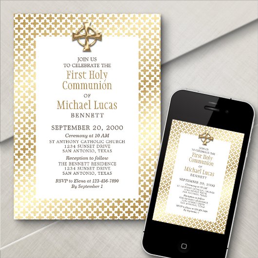 Modern Gold Eerste Communie Kaart