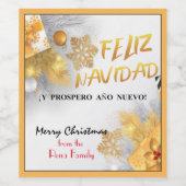 Modern Gold Elegant Feliz Navidad Snowflakes Gifts Wijn Etiket (Enkel label)