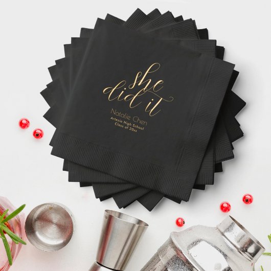 Modern Gold Elegant Fonts Afstudeerfeest Folie Servetten