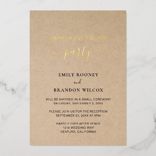 Modern Gold Elegant Rustic Wedding Reception Folie Uitnodiging (Voorkant)