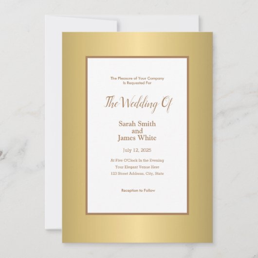 Modern Gold Elegant Simple Wedding Invitation Kaart (Voorkant)