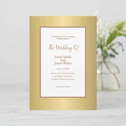 Modern Gold Elegant Simple Wedding Invitation Kaart (Staand voorkant)