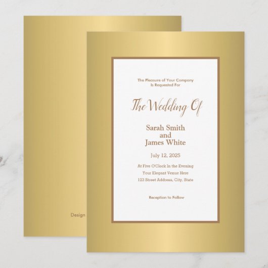 Modern Gold Elegant Simple Wedding Invitation Kaart (Voorkant / Achterkant)