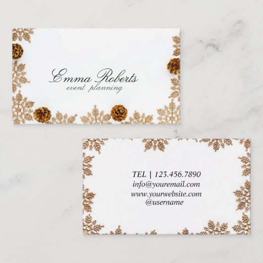 Modern Gold Elegant Snowflake  Visitekaartje (Voorkant / Achterkant)