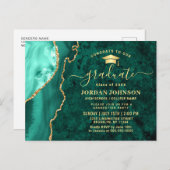 Modern Gold Emerald Graduation Party Invitation Briefkaart (Voorkant / Achterkant)