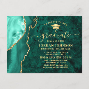 Modern Gold Emerald Graduation Party Invitation Briefkaart
