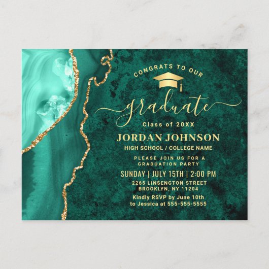 Modern Gold Emerald Graduation Party Invitation Briefkaart (Voorkant)
