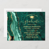 Modern Gold Emerald Graduation Party Invitation Briefkaart (Voorkant / Achterkant)