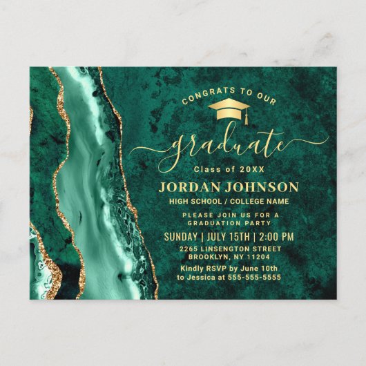 Modern Gold Emerald Graduation Party Invitation Briefkaart (Voorkant)