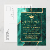 Modern Gold Emerald Graduation Party Invitation Briefkaart (Voorkant / Achterkant)