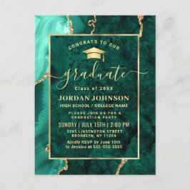 Modern Gold Emerald Graduation Party Invitation Briefkaart