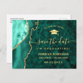 Modern Gold Emerald Green Afstuderen Save the Date Briefkaart (Voorkant / Achterkant)