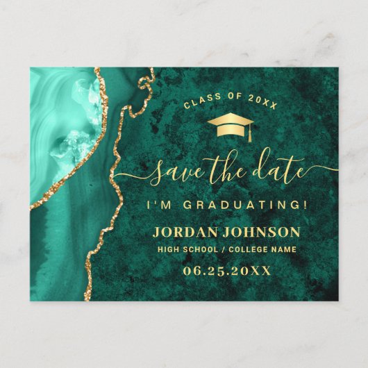 Modern Gold Emerald Green Afstuderen Save the Date Briefkaart (Voorkant)
