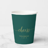 Modern Gold & Emerald Green Lettering Cheers Party Papieren Bekers (Achterkant)
