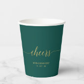 Modern Gold & Emerald Green Lettering Cheers Party Papieren Bekers (Voorkant)