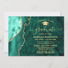 Modern Gold Emerald Green Marble Graduation Party Kaart