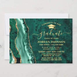 Modern Gold Emerald Green Marble Graduation Party Kaart