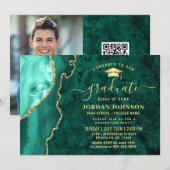 Modern Gold Emerald Green Marble Graduation Party Kaart (Voorkant / Achterkant)