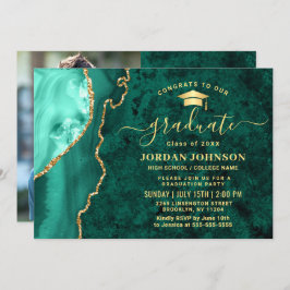 Modern Gold Emerald Green Marble Graduation Party Kaart