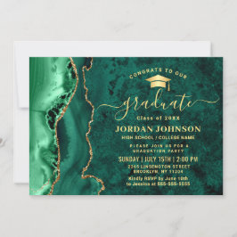 Modern Gold Emerald Green Marble Graduation Party Kaart