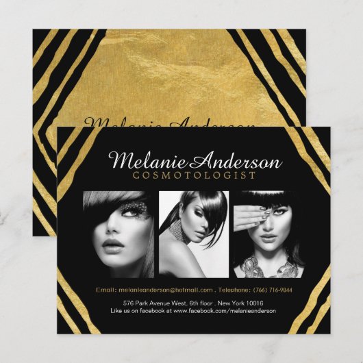 Modern Gold en Black Deco Makeup Artist Comp Card Briefkaart (Voorkant / Achterkant)