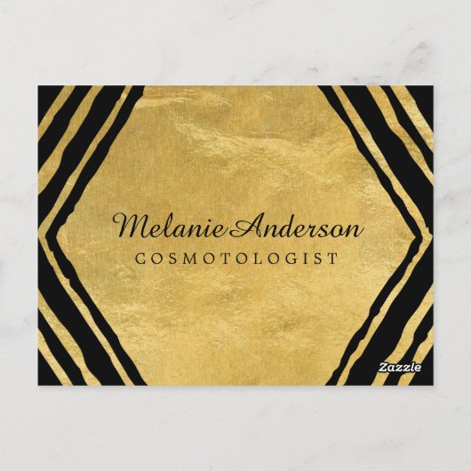Modern Gold en Black Deco Makeup Artist Comp Card Briefkaart (Achterkant)