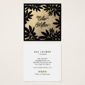 Modern Gold en Black Floral Script Font Vierkante Visitekaartjes (Voorkant /achterkant)