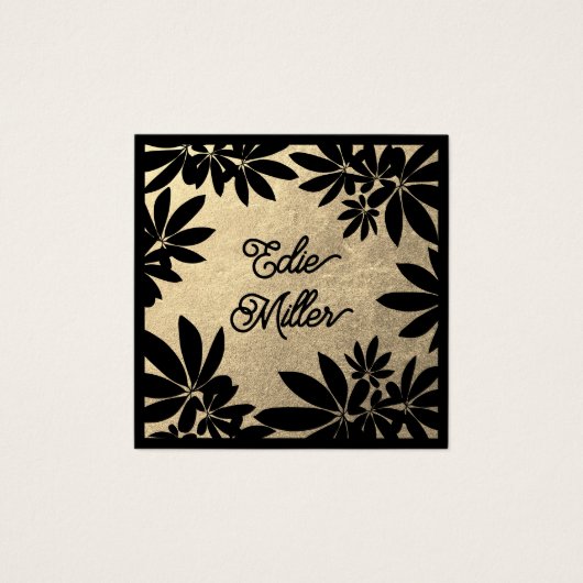 Modern Gold en Black Floral Script Font Vierkante Visitekaartjes (Voorkant)