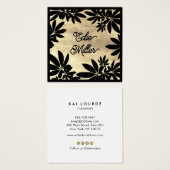 Modern Gold en Black Floral Script Font Vierkante Visitekaartjes (Voorkant /achterkant)