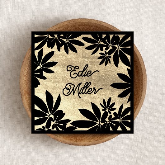Modern Gold en Black Floral Script Font Vierkante Visitekaartjes