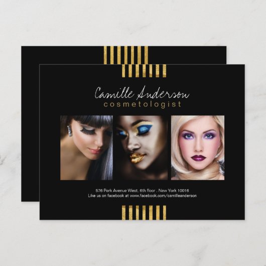 Modern Gold en Black Makeup Artistry Comp Card Briefkaart (Voorkant / Achterkant)