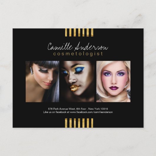 Modern Gold en Black Makeup Artistry Comp Card Briefkaart (Voorkant)