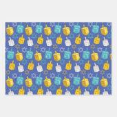 Modern Gold en Blue Hanukkah Dreidels Stars Inpakpapier Vel (Voorkant 2)
