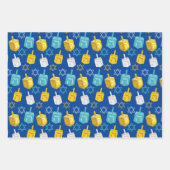 Modern Gold en Blue Hanukkah Dreidels Stars Inpakpapier Vel (Voorkant)