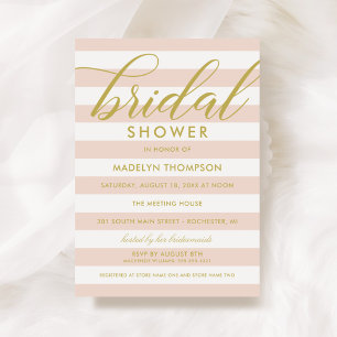 Modern Gold en Blush Pink Stripes Vrijgezellenfees Kaart