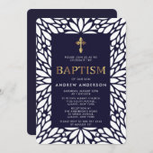 Modern Gold en Navy Blue Boy Baptisme Kaart (Voorkant / Achterkant)