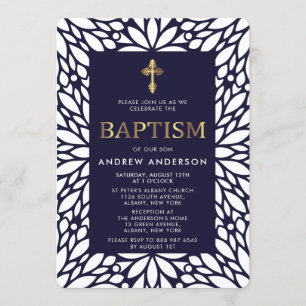 Modern Gold en Navy Blue Boy Baptisme Kaart