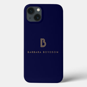 MODERN GOLD en NAVY INITIAAL MONOGRAM LOGO iPhone 13 Hoesje