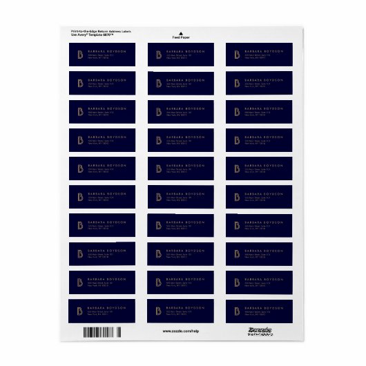 MODERN GOLD en NAVY INITIAAL MONOGRAM LOGO Etiket (Full Sheet)