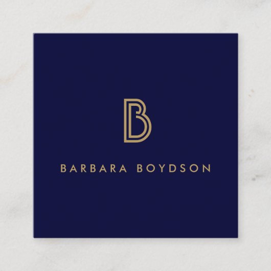 MODERN GOLD en NAVY INITIAAL MONOGRAM LOGO Vierkante Visitekaartje (Voorkant)