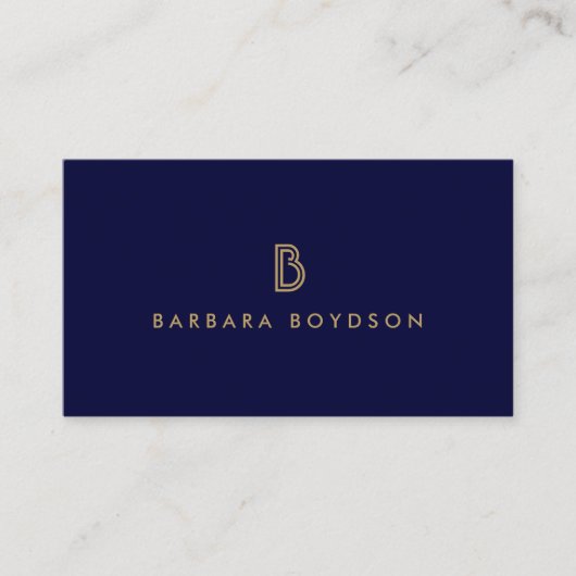  MODERN GOLD en NAVY INITIAAL MONOGRAM LOGO Visitekaartje (Voorkant)